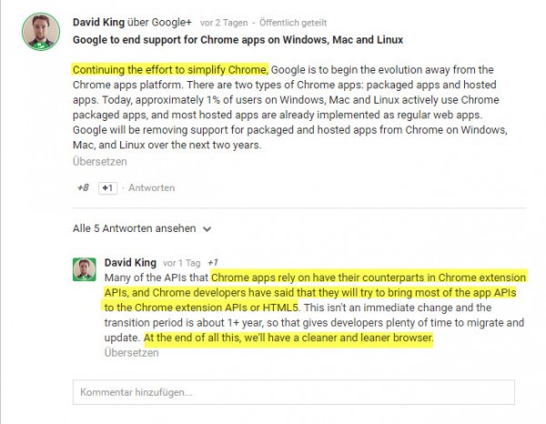 Chrome-Apps werden abgeschafft Kommentar