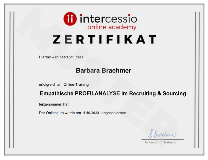 Empathische Profilanalyse – Muster-Zertifikat Intercessio Academy
