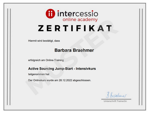 Muster – Teilnahme Zertifikat – Active Sourcing Jump Start Muster - Teilnahme Zertifikat - Active Sourcing Jump Start